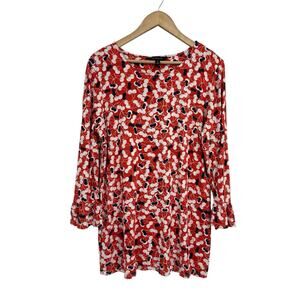 Long Tall Sally Red Floral Bell Sleeve Blouse Medium